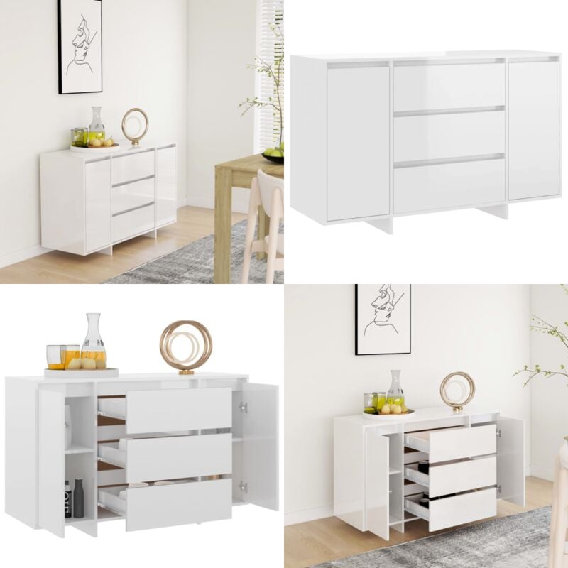 Sideboard 3 Schubladen Hochglanz-Weiß 120x41x75cm Holzwerkstoff - Sideboard - Wohnzimmermöbel - Holzmöbel - Weißes Sideboard - Schreibtisch Sideboard