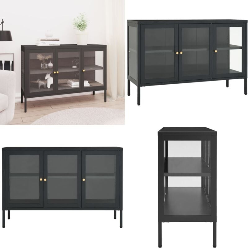 Sideboard Anthrazit 105x35x70 cm Stahl und Glas - Sideboard - Wohnzimmermöbel - Wohnwand - TV-Schrank - Aufbewahrung - Home & Living