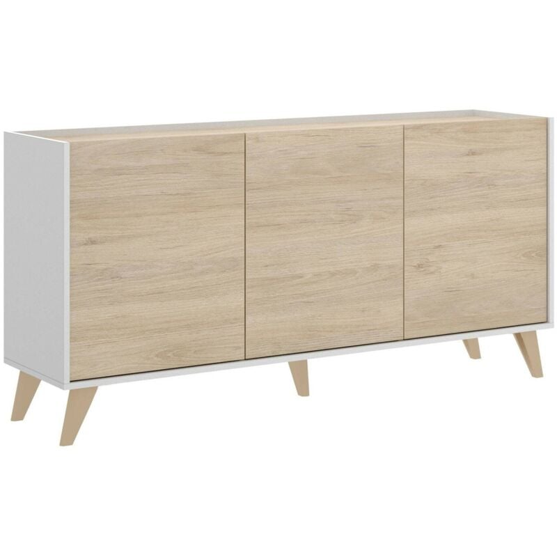 Sideboard Dadop, Buffet für Wohnzimmer, Modernes Sideboard für Wohnzimmer mit 3 Türen, 155x43h75 cm, Eiche und Weiß - Dmora