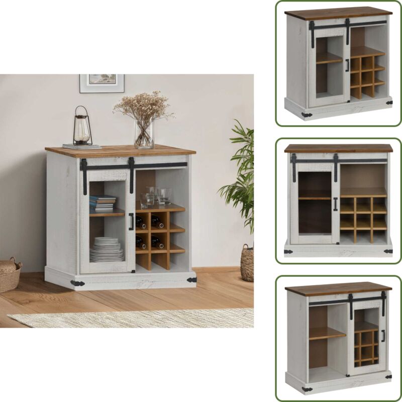 Sideboard halden mit Schiebetür Weiß 80x40x80 cm Massivholz - Sideboard - Sideboards - Anrichte - Kommode