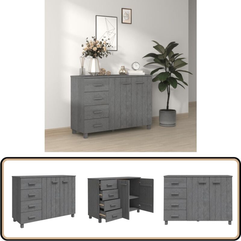 Vidaxl - Sideboard hamar Dunkelgrau 113x40x80 cm Massivholz Kiefer - Holz Sideboard - Schubladenkommode - Wohnzimmermöbel - Massiver Kiefernholz