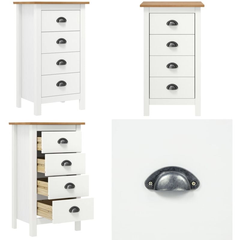 Sideboard Hill Weiß 46x35x80 cm Massivholz Kiefer - Holz Sideboard - Massivholzmöbel - Wohnzimmer Dekoration - Kommode - Sideboard Weiß - Home &