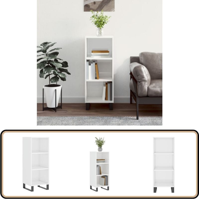 Sideboard Hochglanz-Weiß 34,5x32,5x90 cm Holzwerkstoff - Schreibtisch - Wohnzimmermöbel - Sideboard - Regal - Weißer Schrank