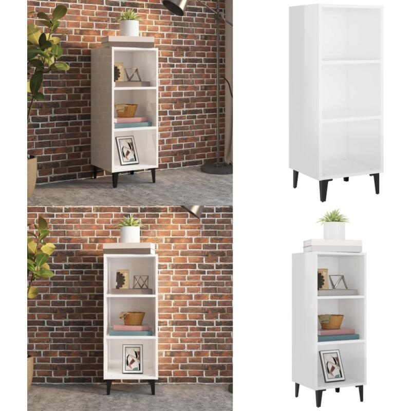 Sideboard Hochglanz-Weiß 34,5x32,5x90 cm Holzwerkstoff - Schreibtisch - Wohnzimmermöbel - Sideboard - Regal - Holz Sideboard - Home & Living