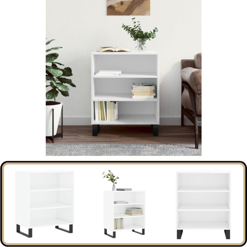 Sideboard Hochglanz-Weiß 57x35x70 cm Holzwerkstoff - Schreibtisch - Wohnzimmermöbel - Sideboard - Regal - Weißer Schrank