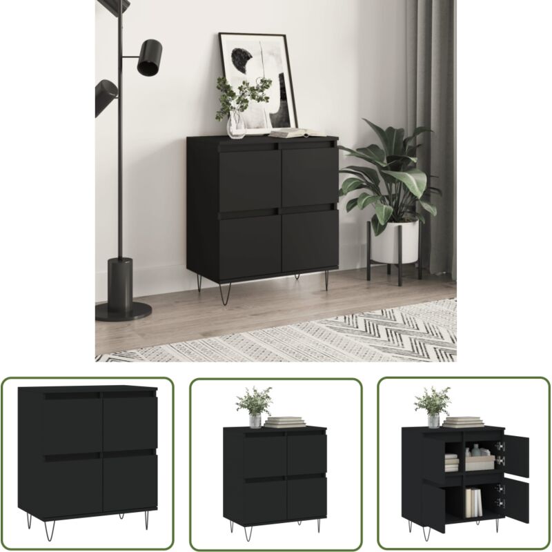 The Living Store Sideboard Schwarz 60x35x70 cm Holzwerkstoff - Schreibtisch - Wohnzimmermöbel - Sideboard Schwarz - Holz Sideboard - Regal