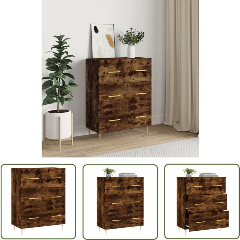 The Living Store Sideboard Räuchereiche 69,5x34x90 cm Holzwerkstoff - Holz Sideboard - Wohnzimmermöbel - Regal - Schreibtisch - Sideboard Braun