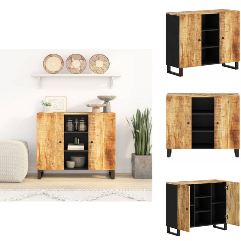 Sideboard mit 2 Türen 90x33x75 cm Massivholz Mango - Mangoholz Sideboard - Wohnzimmermöbel - Sideboard Mit Schubladen - Schreibtischregal - Regal