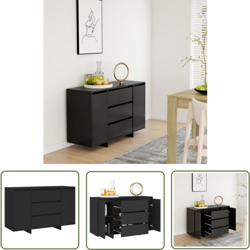 The Living Store Sideboard mit 3 Schubladen Schwarz 120x41x75 cm Holzwerkstoff - Schreibtisch - Wohnzimmermöbel - Sideboard Schwarz - Holz Sideboard