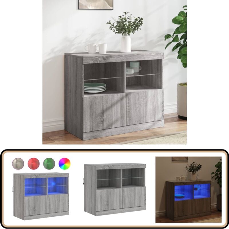 Sideboard mit LED-Leuchten Grau Sonoma 81x37x67 cm - Sideboard - Wohnzimmermöbel - Regal - TV-Schrank - Grau