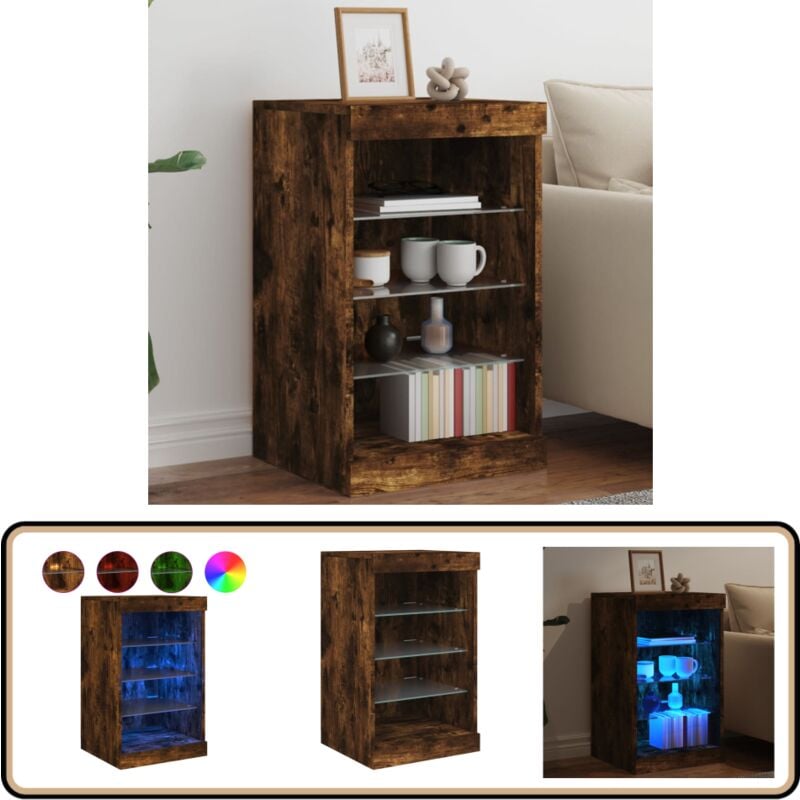 Sideboard mit LED-Leuchten Räuchereiche 41x37x67 cm - Schreibtisch - Wohnzimmermöbel - Sideboard - Regal - tv Stand