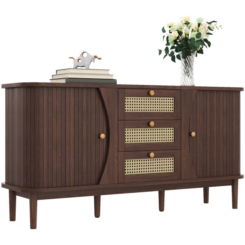 Sideboard, Rattanschrank mit Kommode, Kommode mit Schiebetüren