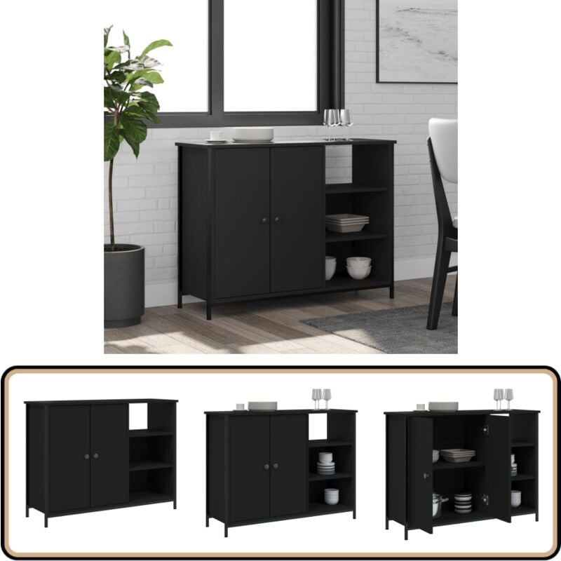 Sideboard Schwarz 100x33x75 cm Holzwerkstoff - Schreibtisch - Wohnzimmermöbel - Sideboard Schwarz - Holz Sideboard - Regal