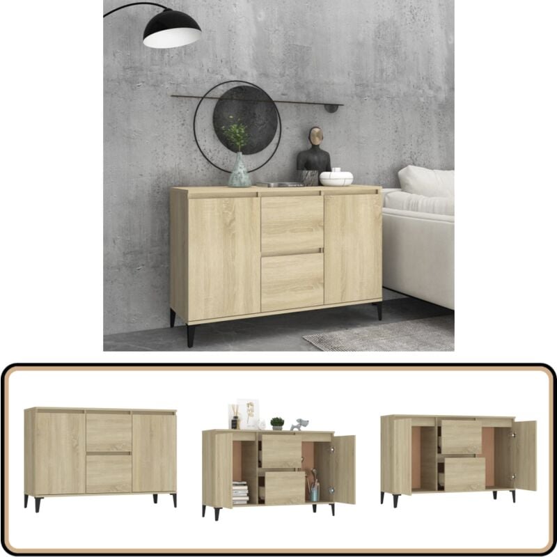 Sideboard Sonoma-Eiche 104x35x70 cm Holzwerkstoff - Industrielles Design - Sideboard - Wohnzimmermöbel - Holz Sideboard - Regal