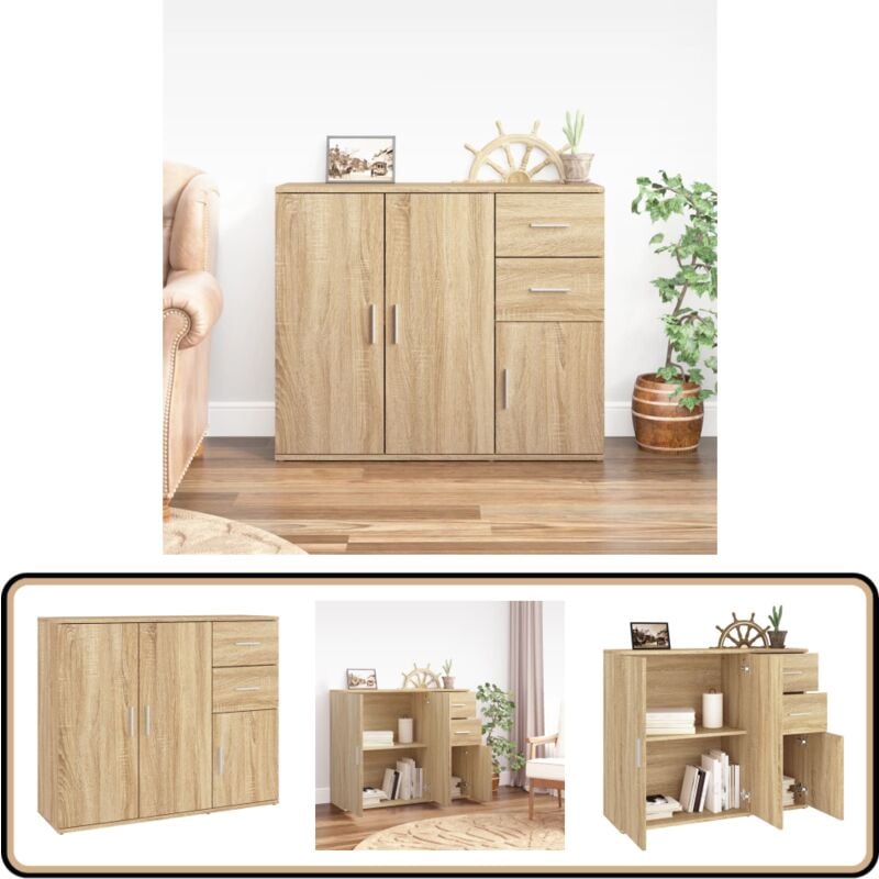 Sideboard Sonoma-Eiche 91x29,5x75 cm Holzwerkstoff - Schreibtisch - Wohnzimmermöbel - Sideboard - Eichefarben - Holzmöbel
