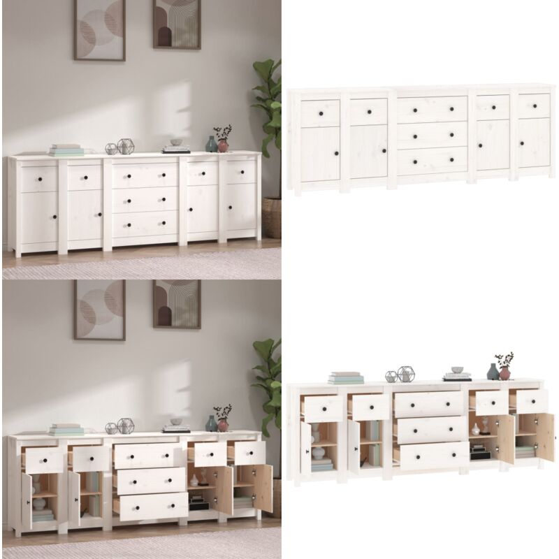 Sideboard Weiß 230x35x80 cm Massivholz Kiefer - Sideboard - Wohnwand - Regal - Holz Sideboard - Massiver Kiefer - Home & Living