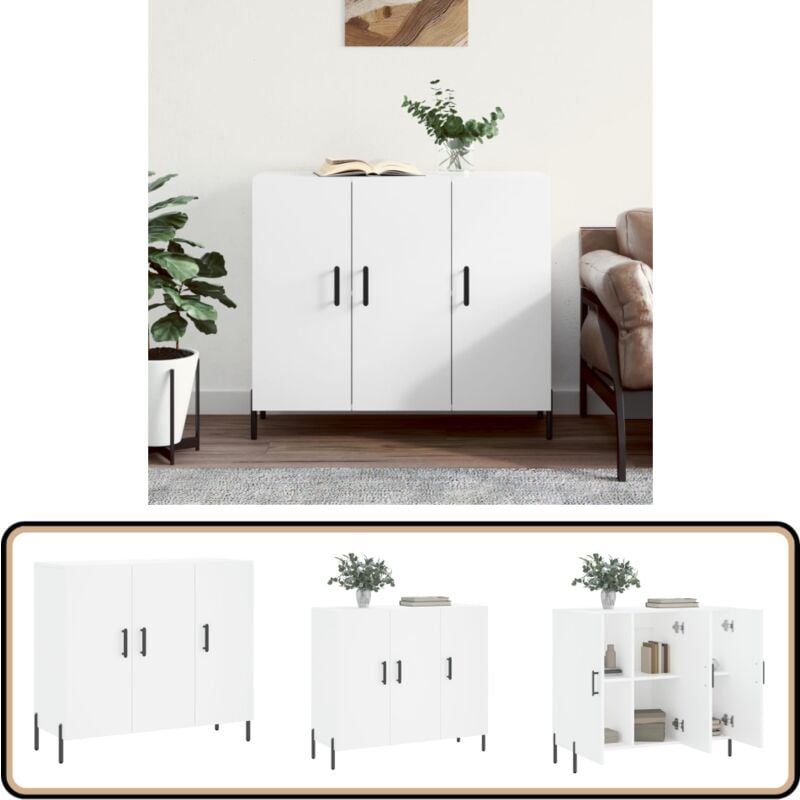 Sideboard Weiß 90x34x80 cm Holzwerkstoff - Schreibtisch - Wohnzimmermöbel - Sideboard - Regal - Aufbewahrung