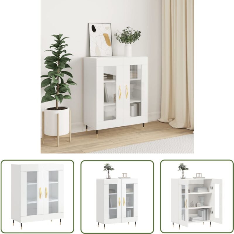 The Living Store Sideboard Hochglanz-Weiß 69,5x34x90 cm Holzwerkstoff - Schreibtisch - Wohnzimmermöbel - Sideboard - Regal - Eiche