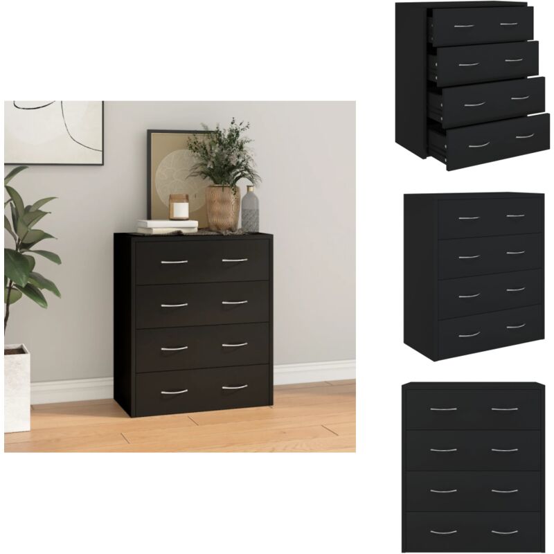 Kommode mit 4 Schubladen 60×30,5×71 cm Schwarz - Kommode - Sideboard - Wohnzimmermöbel - Holzwerkstoff - Schwarze Kommode