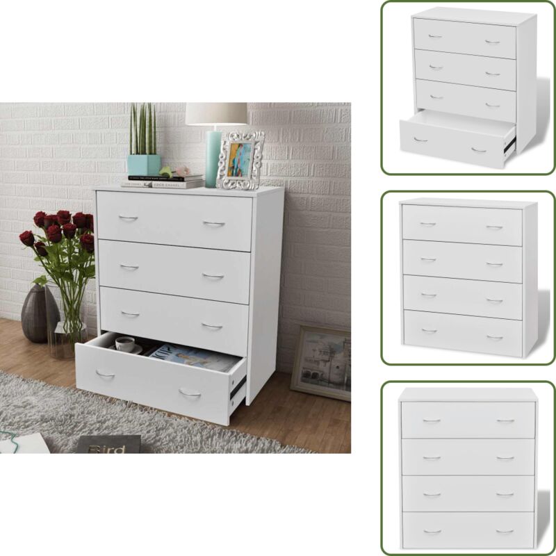 Kommode mit 4 Schubladen 60×30,5×71 cm Weiß - Kommode - Sideboard - Wohnraum - Schlafzimmer - Flurbereich