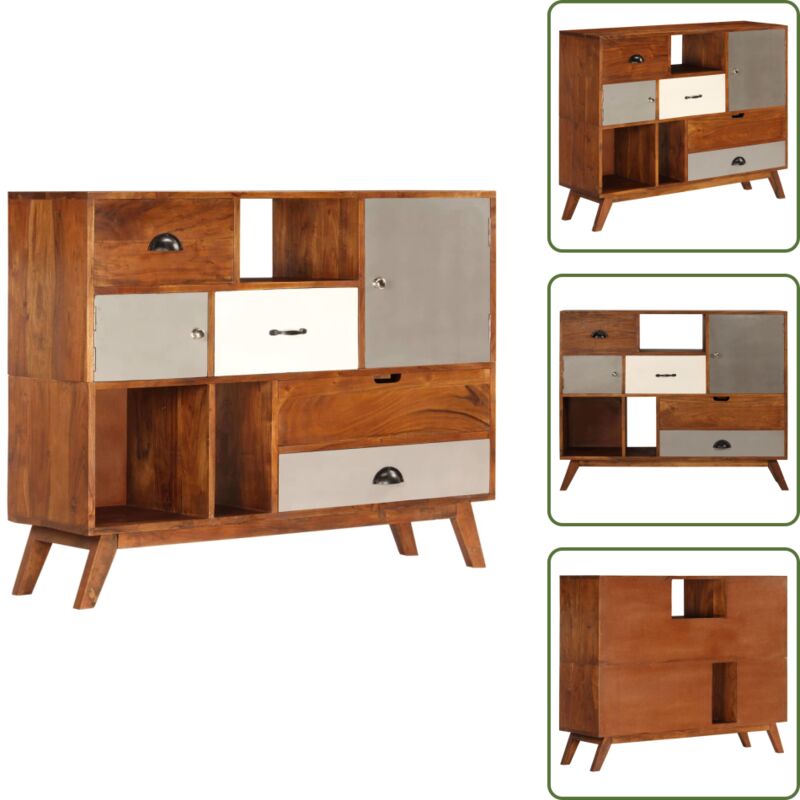 Sideboard 115x35x86 cm Massivholz Akazie - Holz Sideboard - Wohnzimmer Dekoration - Akzente Für Wohnraum - Massives Akazienholz - Vintage Stil