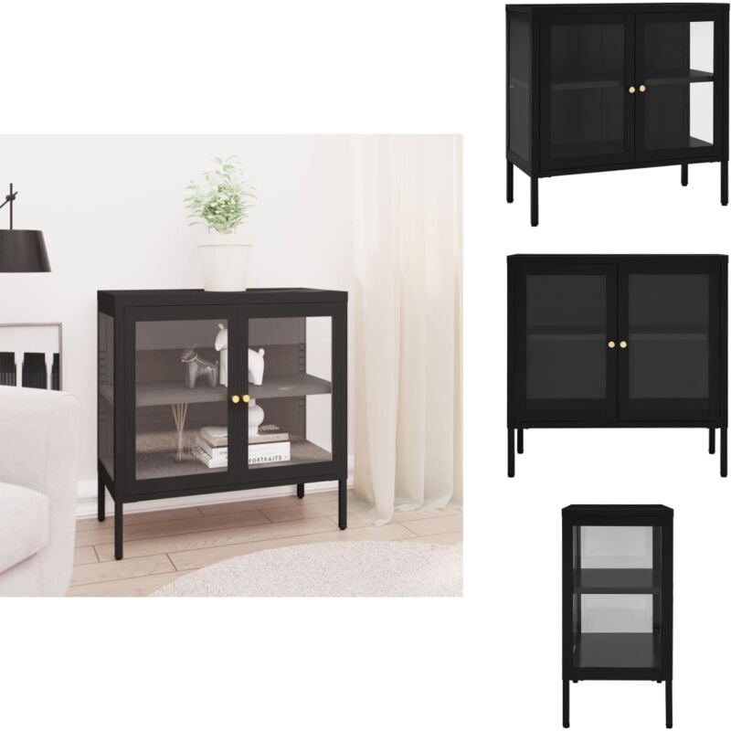 Sideboard Schwarz 70x35x70 cm Stahl und Glas - Sideboard - Wohnzimmermöbel - Eckschrank - tv Stand - Schwarz