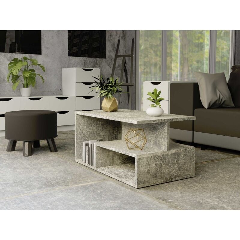 Topeshop - sienne - Couchtisch - Industrial Style - Betonimitat -90x51x43 cm - Couchtisch