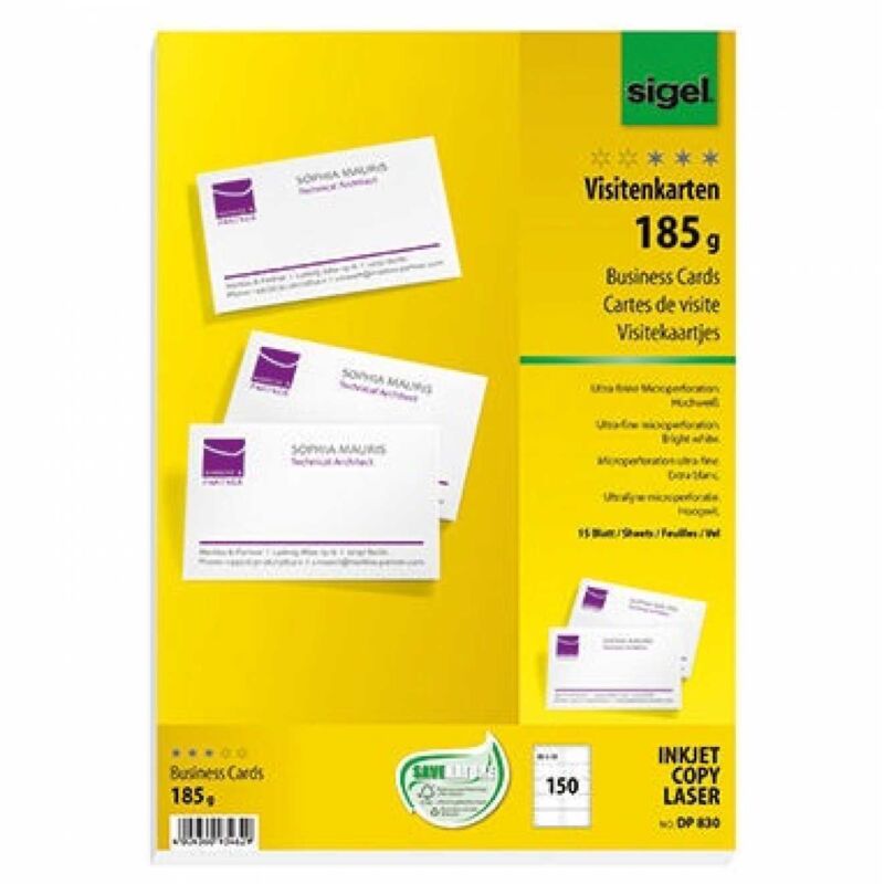 Sigel - Visitenkarte din A4 185g/m² hochweiß 15 Bl./Pack. 150 St./Pack.