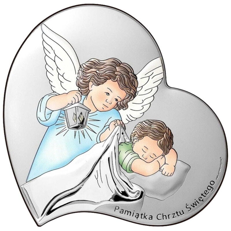 Silberbild, Erinnerung an die Taufe, mit Engel, farbig + Gravur 6748S-C 10 x 10 cm