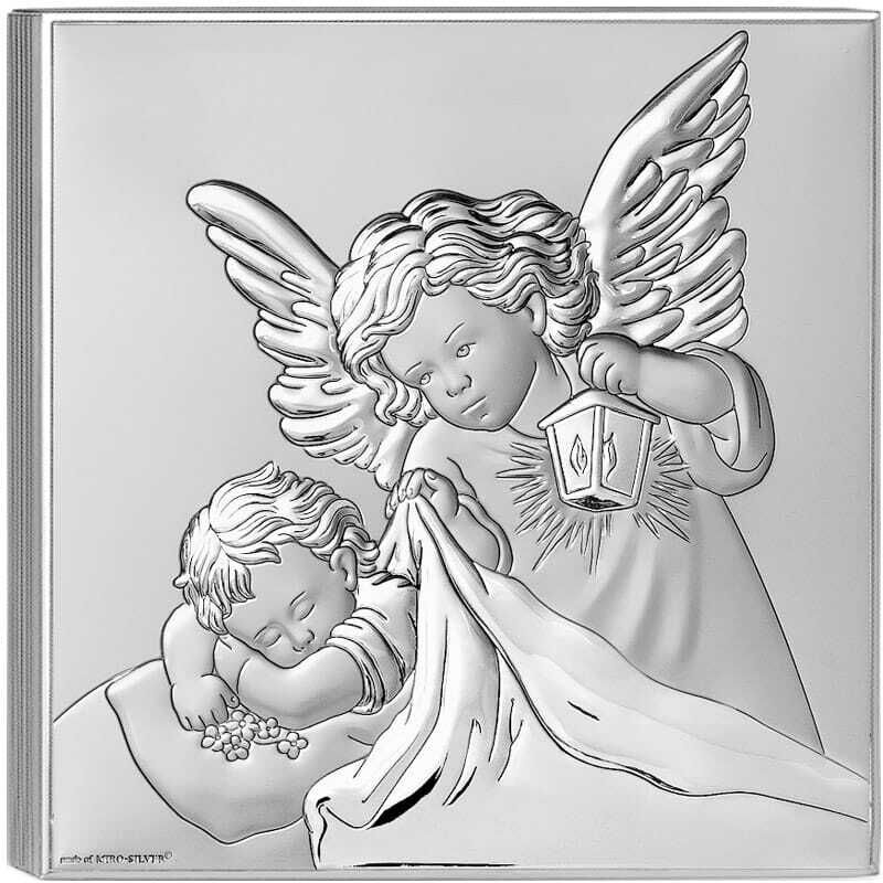 Silberbild zur Taufe oder zum Geburtstag mit Gravur 6658 8 x 8 cm