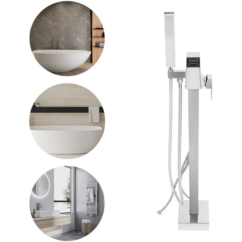 Silberner Badewannenhahn, für den freistehenden Armatur im Badezimmer, Armatur mit manueller Dusche, 360 ° drehendes Design für kaltes und warmes