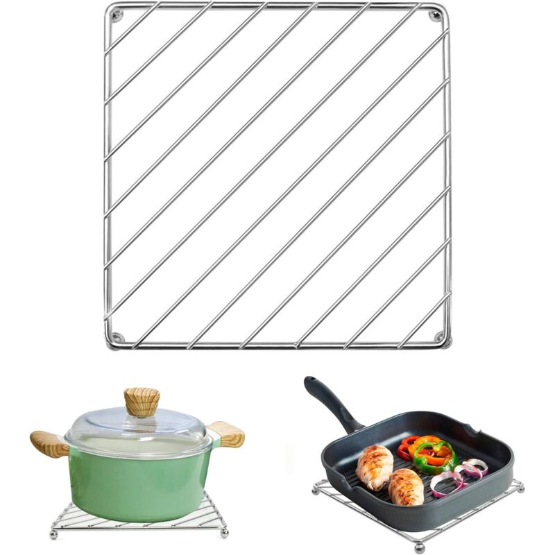 Silberner Metalluntersetzer, 18,5 x 18,5 cm, hitzebeständig, für Töpfe, Pfannen und Auflaufformen.