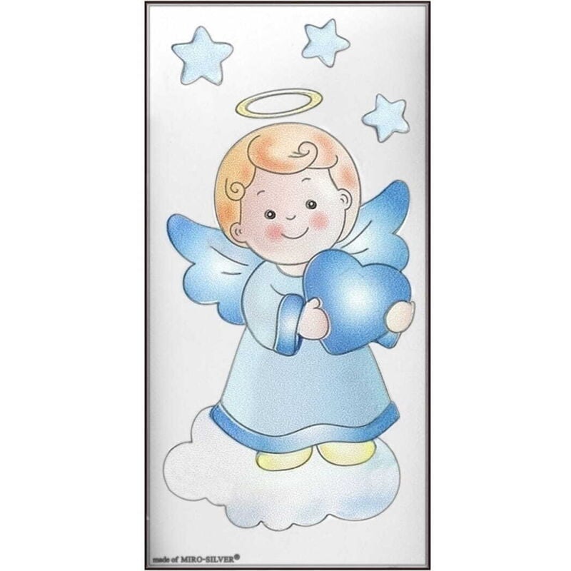 Silbernes Bild eines blauen Engels mit Herz, ein Andenken an eine Taufe oder einen Geburtstag 3858 5 x 10 cm