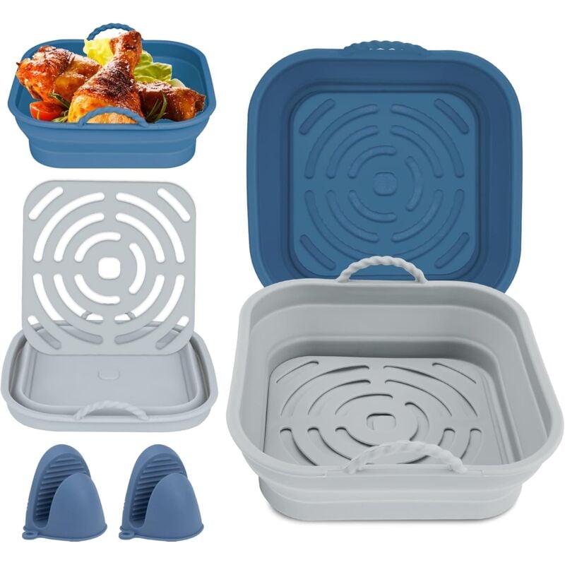 Bluedeer - Silikon Backpapier Für Heißluftfritteuse, 2Pcs 8.3Inch Airfryer Zubehör, Silikonform Heißluftfritteuse Reusable, mit zwei
