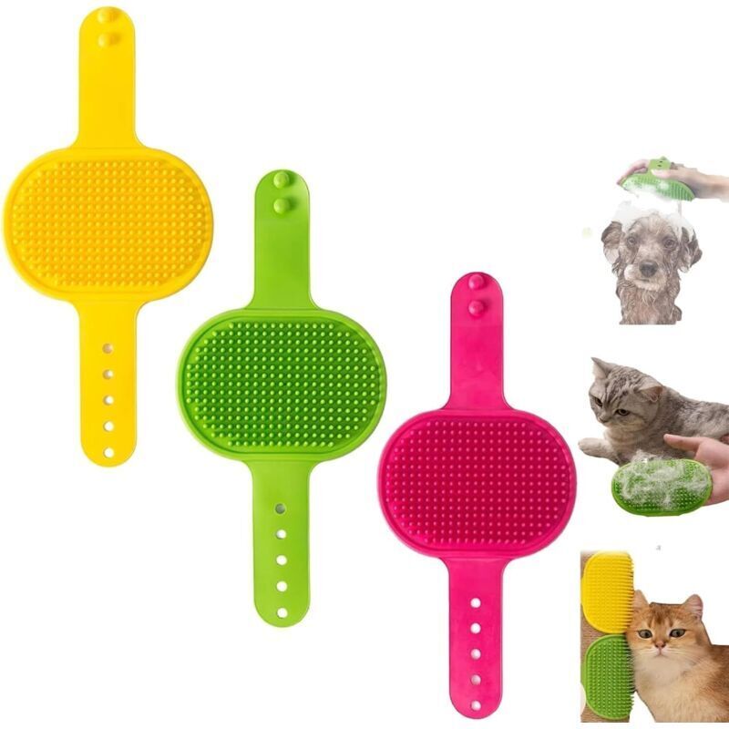 Silikon-Pflegeband für Katzen, 2-in-1-Selbstpflegegerät, verstellbares Silikon-Pflegewerkzeug, Katzen- und Hunde-Pflegebürste (3-teilig-D)