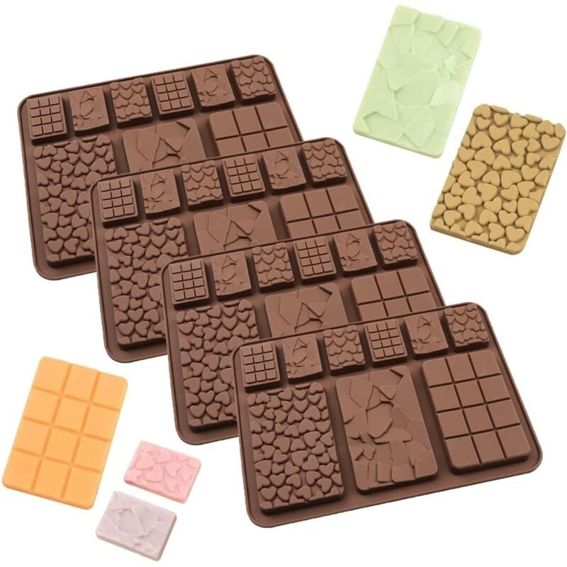 Silikon-Schokoladenform, 4er-Set Silikonformen mit Antihaftbeschichtung, ideal zur Herstellung von Pralinen, Bonbons, Energieriegeln und vielem mehr.