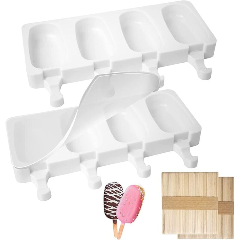 Coocheer - Silikonform für Eis am Stiel, 8 Fächer, 100 Eisstiele und 2 Deckel, BPA-frei, DIY-Eis am Stiel-Formen für Kinder und Erwachsene (große