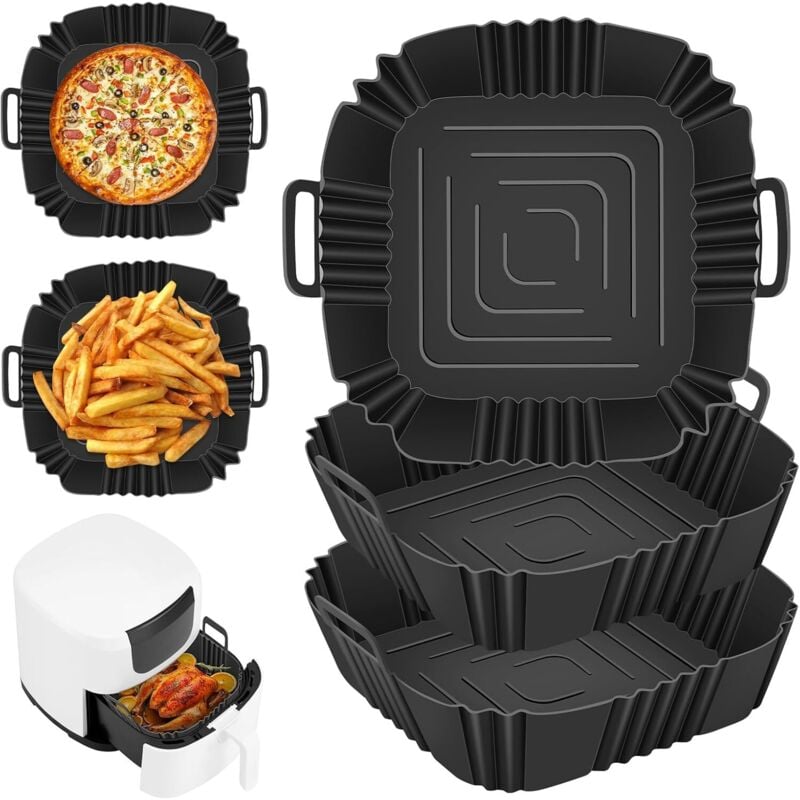 Silikonform für Heißluftfritteuse, 3-teiliges ölfreies Zubehörtablett, Silikonform für Heißluftfritteuse, quadratischer Korb, Utensilien für