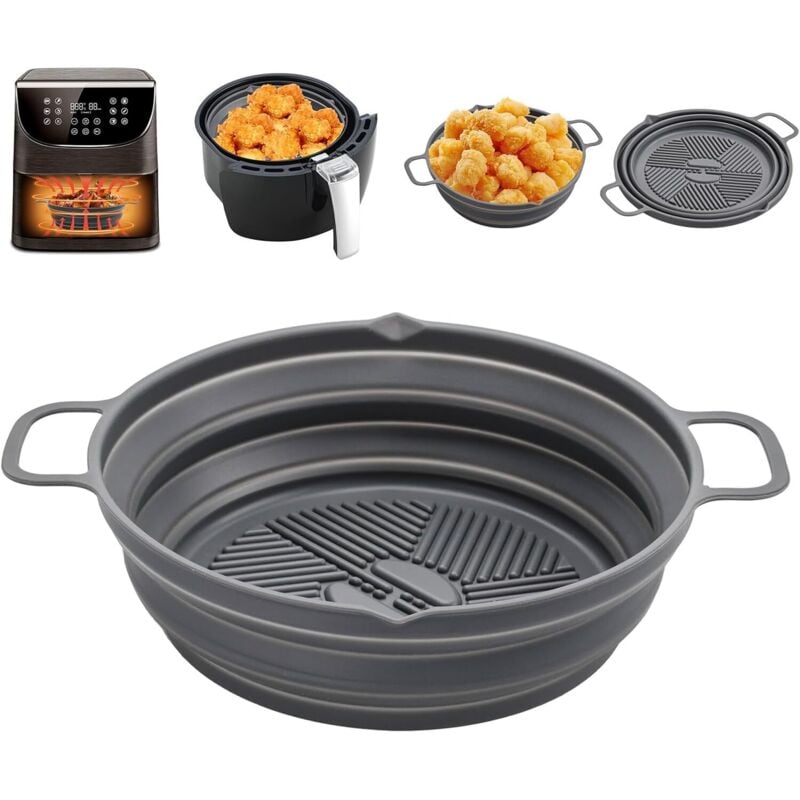 Silikonform für Heißluftfritteuse, Formen für Heißluftfritteusen-Zubehör, wiederverwendbarer Korb und Utensilien für Heißluftfritteuse, Mikrowelle