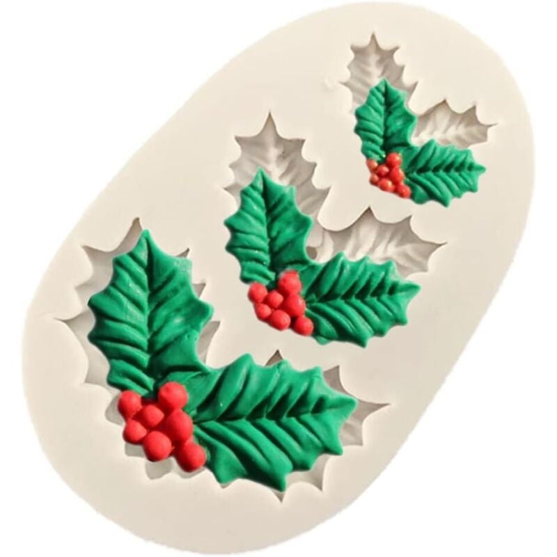 Silikonform für Weihnachten, Stechpalmenblatt, Dekoration, Fondant, Kuchen, Schokolade, Süßigkeiten, Gebäck, Kekse, Backen