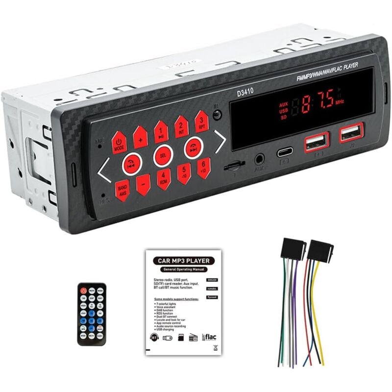 Single-Din-Bluetooth-Autoradio, Autoradio mit Freisprecheinrichtung, Car Audio 4X40W unterstützt FM, AUX, USB/TF-Wiedergabe, EQ, Typ-C und