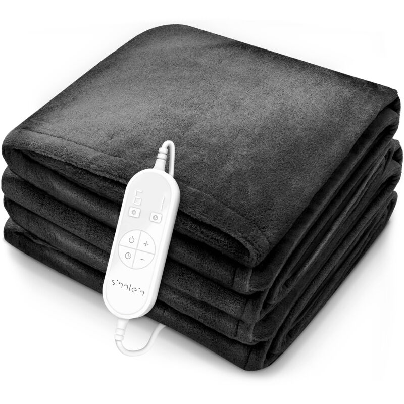 Heizdecke aus Plüsch 160 x 120 cm Anthrazit tüv süd Grau elektrische Wärmedecke mit Abschaltautomatik Kuscheldecke - Sinnlein