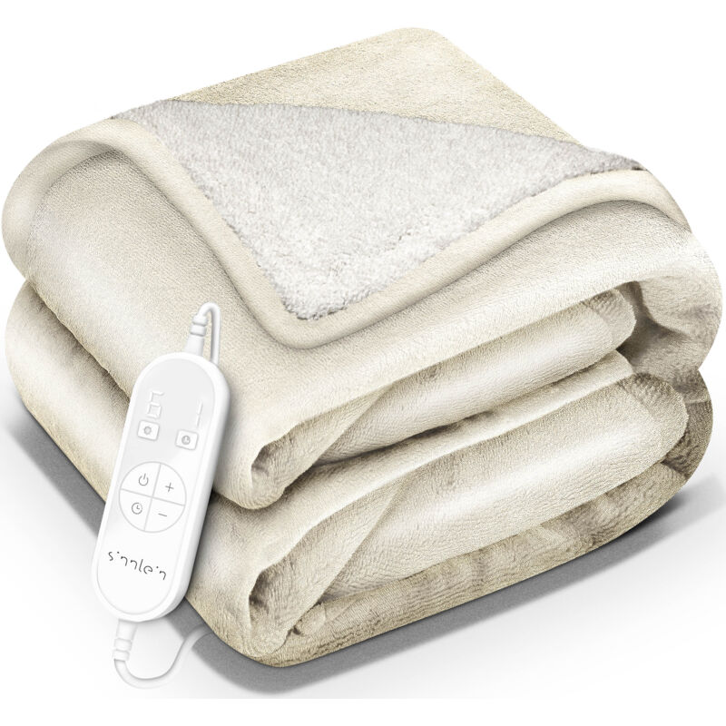 Heizdecke mit Abschaltautomatik 180x130cm Beige Elektrische Wärmedecke mit 9 Temperaturstufen Kuscheldecke waschbar Bett, Sofa Decke elektrisch mit