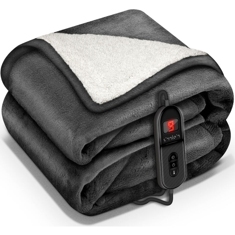 Heizdecke mit Abschaltautomatik 160x120cm Anthrazit Elektrische Wärmedecke mit 9 Temperaturstufen Kuscheldecke waschbar Bett, Sofa Decke elektrisch