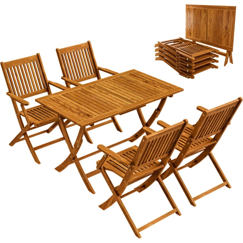Gartenmöbel Set Wetterfest Klappbar Akazie 5-tlg. FSC®-zertifiziert Holz Armlehne 160kg Belastbarkeit Garten Terrasse Balkonmöbel 120x70cm Möbelset 4