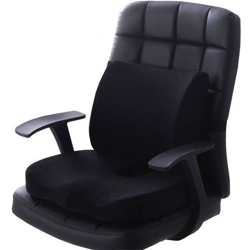 Sitzkissen-Set, Lendenwirbelstützen-Set, bequemes Polyester-Stuhlkissen für Zuhause und Büro, Flanell-Set, schwarzes Kissen- und Rückenkissen-Set