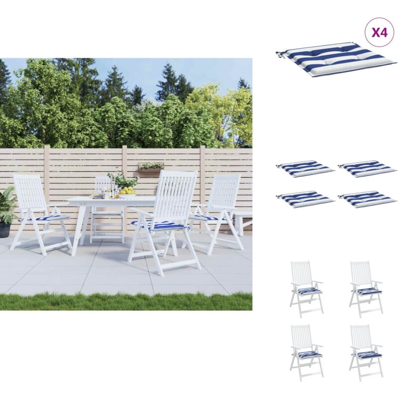 Gartenstuhl-Kissen 4 Stk. Blau & Weiß Gestreift 50x50x3cm Stoff - Gartenkissen - Sitzkissen - Outdoor-Dekoration - Balkonmöbel - Terrasse