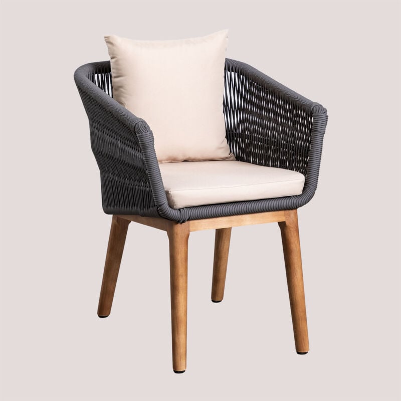 Sklum - 2er-Set Gartenstühle aus Akazienholz und geflochtener Kordel Barker Grau Anthrazit