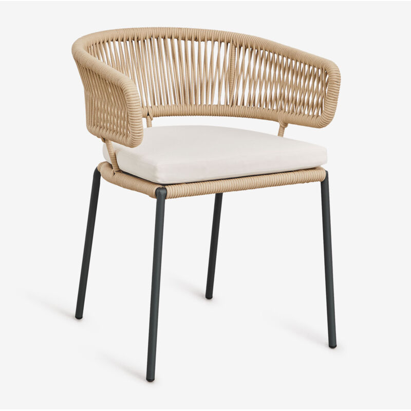 Sklum - 4er-Set Gartenstühle aus Eisen und geflochtener Kordel Calipso Natürlich