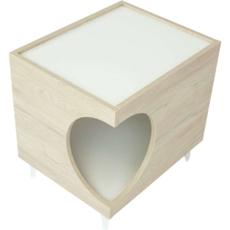 Skraut Home - Beistelltisch - Hunde und Katzenhaus ellie - Eiche/Weiß - Seiteneingang, 1 Tür - Hunde- und Katzenschrank, für Katzenklo - Wohnzimmer